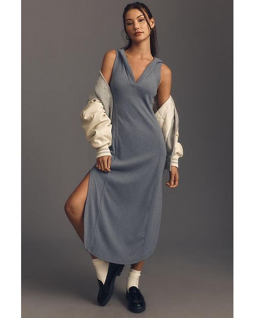 Daily Practice by Anthropologie Gray Hooded Sleeveless Jersey Midi Dress