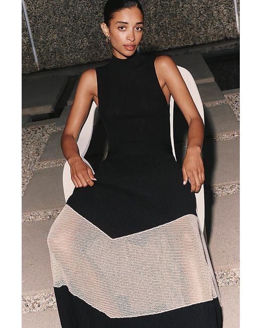 By Anthropologie Gray Sheer Panel Midi Dress