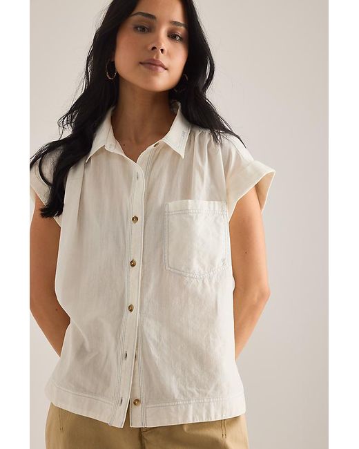 Pilcro Natural Sheer Cap-Sleeve Shirt