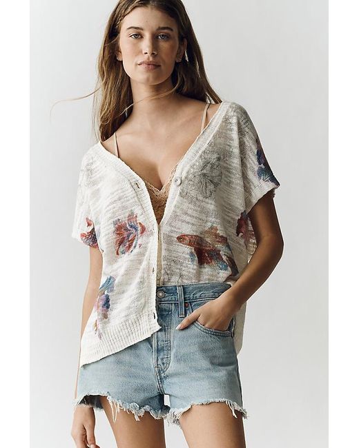 Pilcro Multicolor Linen-Cotton Short-Sleeve Cardigan