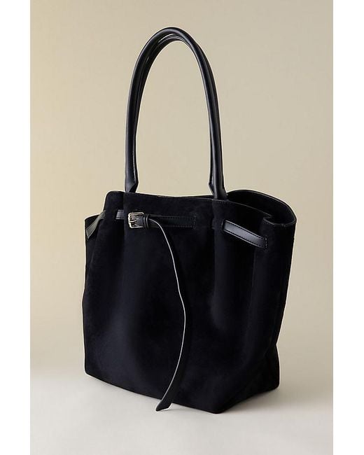By Anthropologie Black Faux-Suede Belted Tote Bag