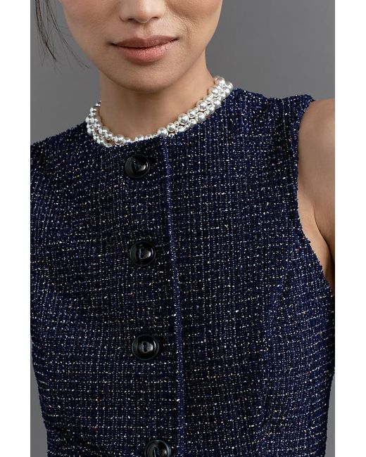 Maeve Blue Tweed Button-Front Vest