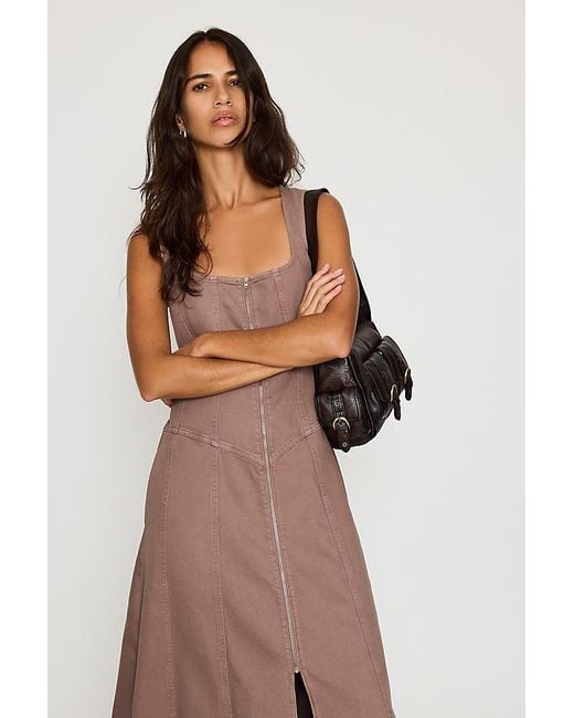 Pilcro Brown Denim Zip-Front Midi Dress