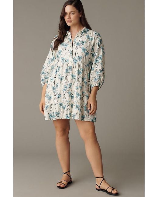 Maeve Gray The Bettina Tiered Mini Shirt Dress By Linen Edition