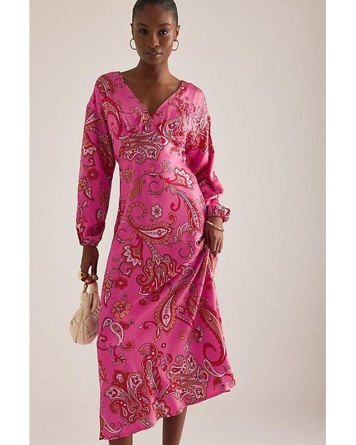 Never Fully Dressed Pink Emma V-Neck Paisley-Print Midi Dress
