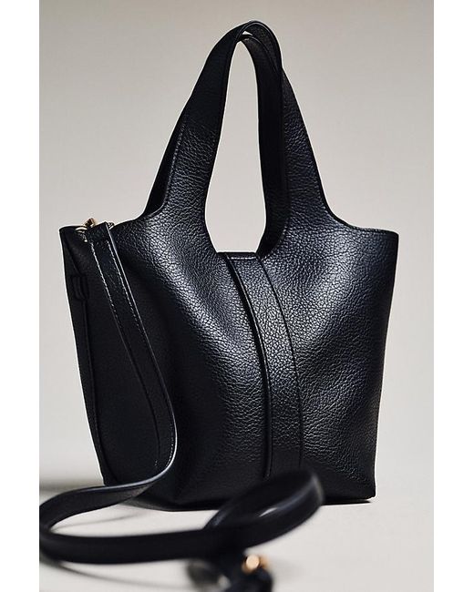 By Anthropologie Black Pebbled Bucket Tote Bag