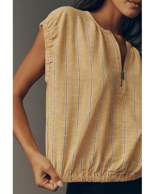 Pilcro Black 100% European Linen Zip-Front Blouse