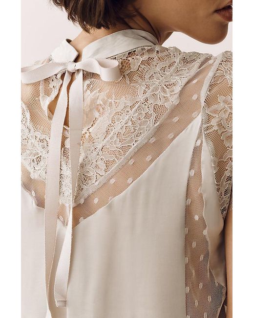 By Anthropologie Natural Sheer Lace Peplum Blouse