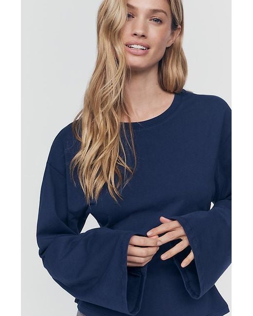Maeve Blue Waisted Long-Sleeve Top