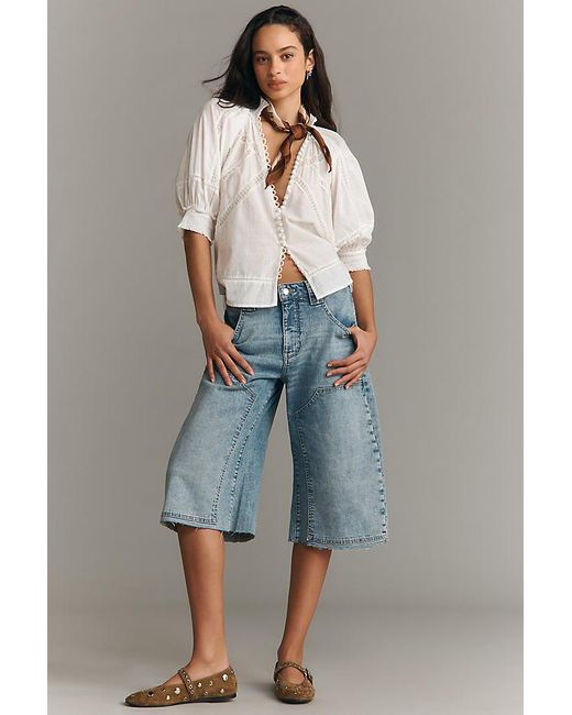 Pilcro Blue Puddle Curve Crop High-Rise Tapered Culotte Jeans