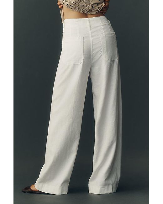 Maeve Natural The Colette Beachy Linen Full-Length Wide-Leg Trousers By