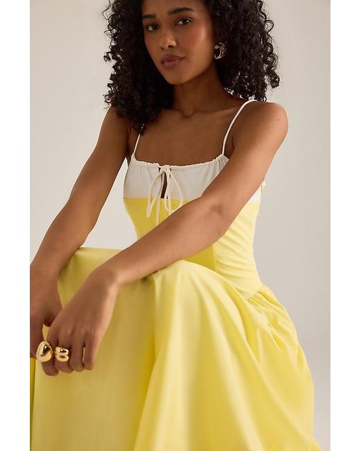 Extro & Vert Yellow Susana Sleeveless Corset Pleated Midi Dress