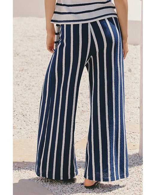 Celandine Blue Striped Terry Wide-Leg Trousers