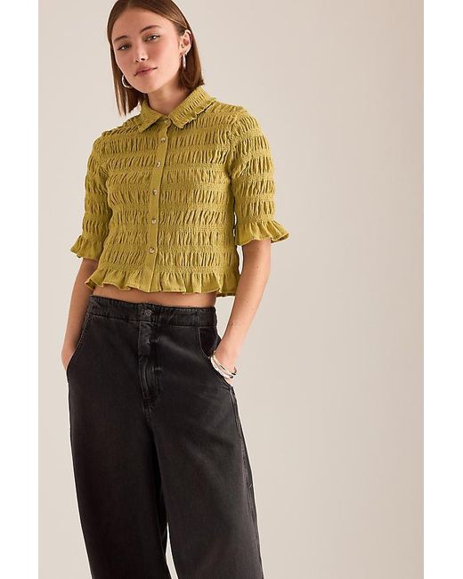 Maeve Green Ruffle Button-Front Top