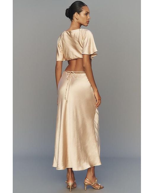 By Anthropologie Short-Sleeve Open-Back Maxi Dress in Grey | Lyst UK