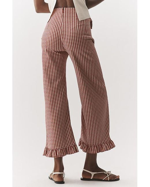 Maeve Multicolor The Colette Gingham Ruffled Cropped Wide-Leg Trousers By