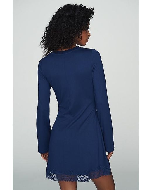 By Anthropologie Blue Knit Lace-Trim Mini Dress