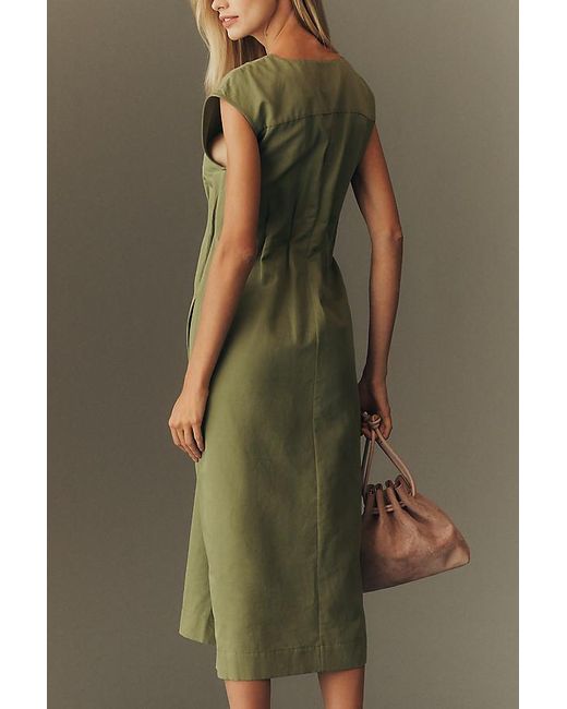 maeve puff-sleeve corset linen midi dress Puff-Sleeve Corset Linen Midi Dress