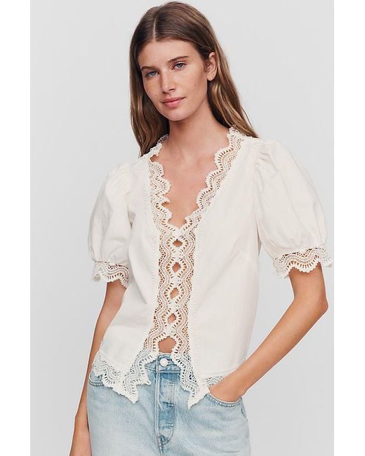 By Anthropologie White 100% Cotton Lace Detail Blouse
