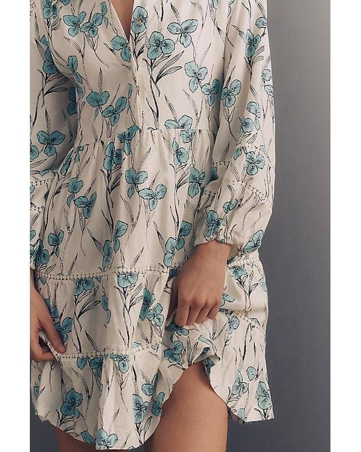 Maeve Gray The Bettina Tiered Mini Shirt Dress By Linen Edition