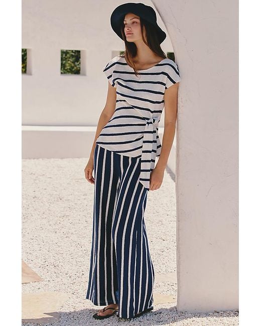 Celandine Blue Striped Terry Wide-Leg Trousers
