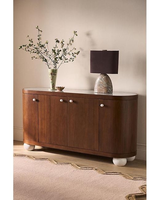 Anthropologie Brown Vivienne 68" Marble Top Wood Sideboard