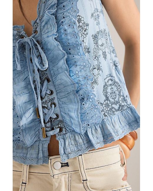 Pilcro Blue Eyelet Ruffle Tank Top