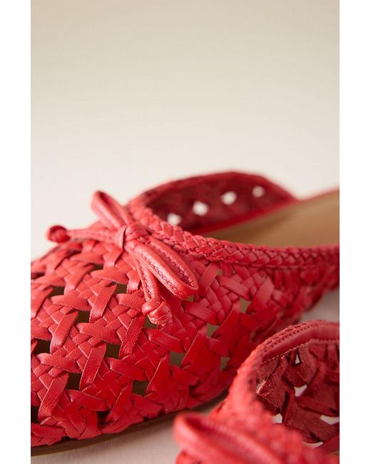 By Anthropologie Red Woven Bow Mules
