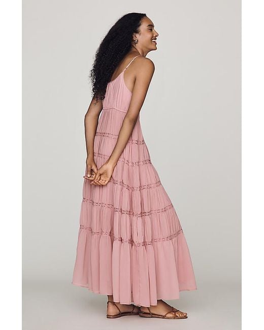 By Anthropologie Pink Twofer Tiered Sleeveless Dress
