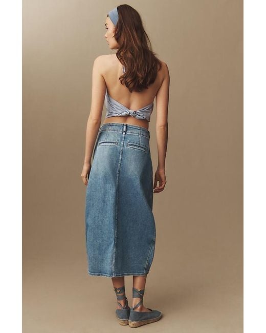 Pilcro Blue Barrel Denim Midi Skirt