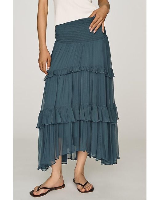 By Anthropologie Blue Tiered Balkans Maxi Skirt