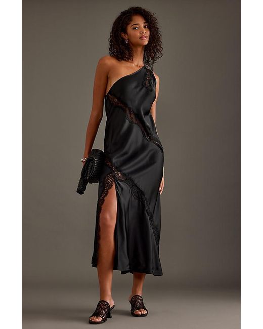 Samsøe & Samsøe Black Salacy One-shoulder Satin Midi Dress