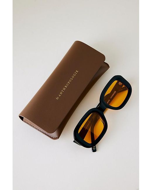 By Anthropologie Black Bevelled Rectangular Sunglasses