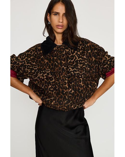 By Anthropologie Blue Leopard Bomber Jacket