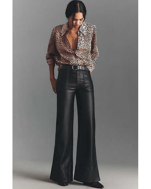 Pilcro Gray The Rylan Faux-Leather Relaxed High-Rise Flare Pants By