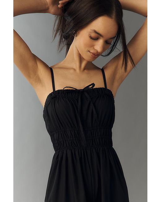 By Anthropologie Black Strapless Wide-Leg Jumpsuit