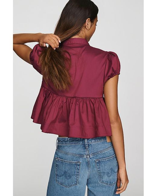 Maeve Red Keyhole Ruffled Peplum Blouse