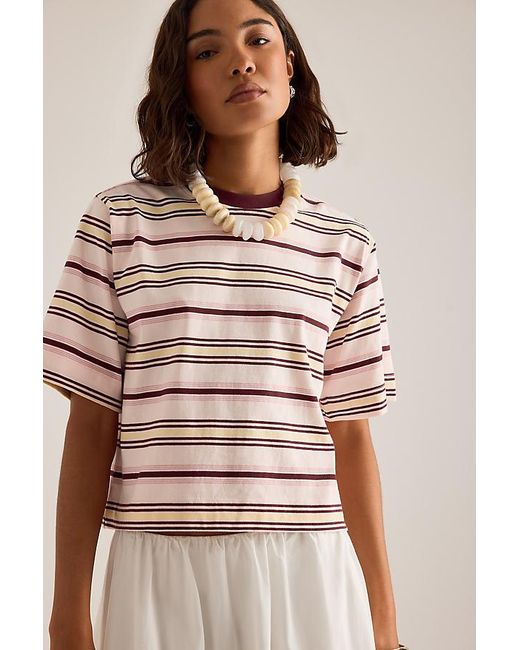 By Anthropologie Brown Boxy Stripe T-Shirt