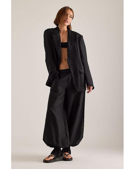OperaSPORT Black Gia Ruffle Linen-Blend Blazer