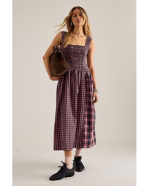Damson Madder Red Mallory Check Midi Dress