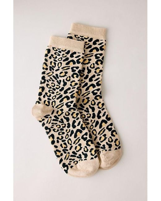 By Anthropologie Natural Leopard Print Trouser Socks