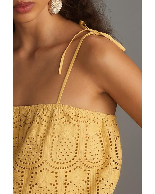 Greylin Yellow Lucy Square-neck Eyelet Crop Top