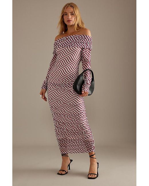 Anthropologie Brown Off-The-Shoulder Mesh Maxi Dress