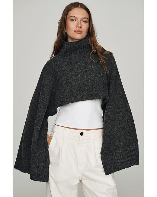 By Anthropologie Black Funnel-Neck Cropped Shrug Poncho
