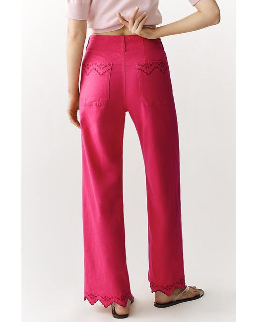 Maeve Red The Colette Lace Trim Full-Length Wide-Leg Trousers By