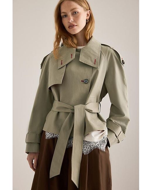 By Anthropologie Brown Lottie Cropped Trench Coat