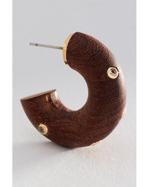 By Anthropologie Brown Shimmered Wood Hoop Earrings