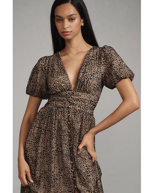 By Anthropologie Brown The Katerina Button-Front Dress: Velvet Edition