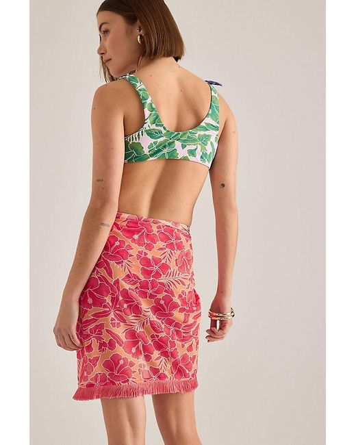 Celandine Red Fringed Pattern Mini Sarong