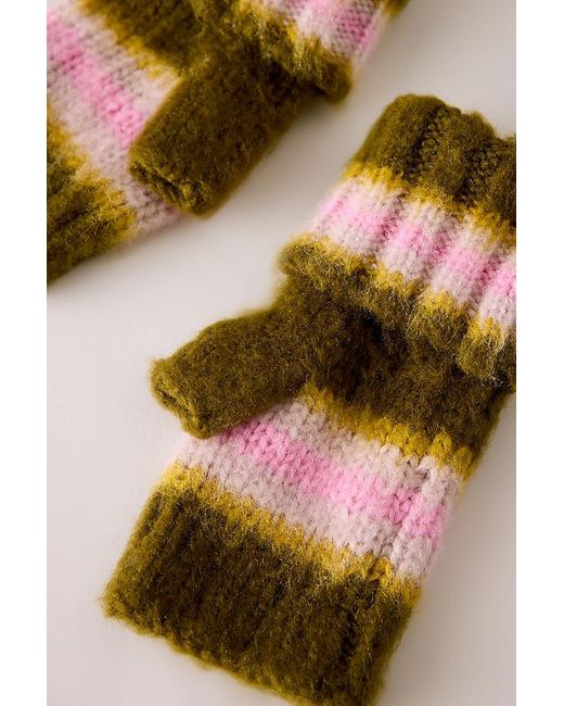 By Anthropologie Green Stripe Fingerless Gloves